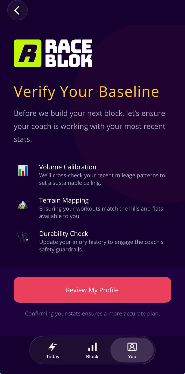 Create a training block and set a goal